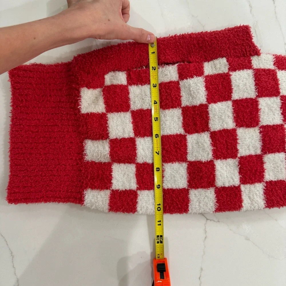 Dog Christmas Sweater Pullover Checkerboard Red White Size L